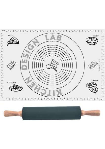 Beyaz 45X65 cm Silikon Hamur Açma Matı ve Bambu Saplı Silikon Merdane