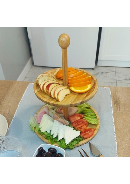 2 Katlı Bambu Sunumluk Sunum Tabağı Servistabağı
