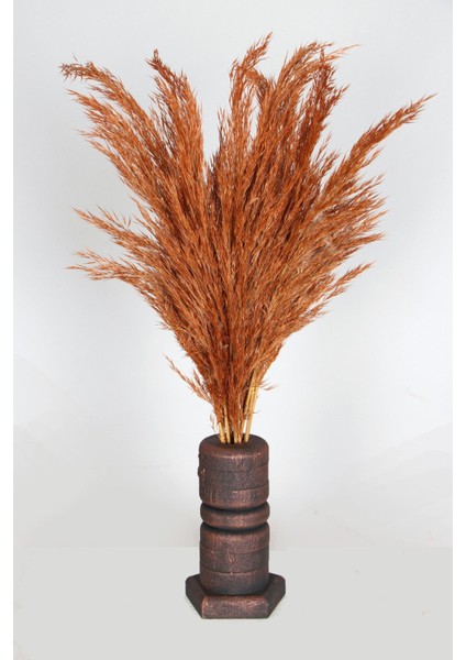 Lüx Siyah-Bronz Ahşap Vazodo Turuncu Pampas Çiçeği 42 cm fiyatları