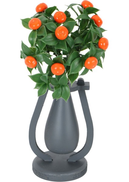 Dekoratif Mini Vazoda Yapay Mandalina Demeti 30 cm