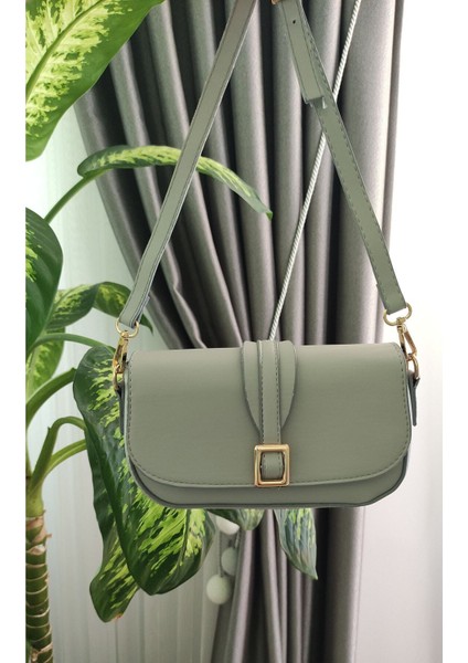 Gold Toka Detaylı Çapraz Askılı Gri , Kadın Omuz Çantası