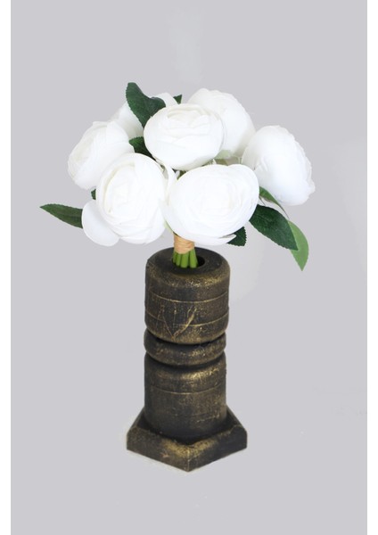 Ahşap Vazolu 7li Şakayık Gül Buketi 30 cm Beyaz