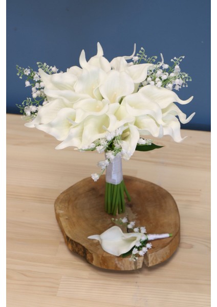 Lüx Gala-Müge Gelin Çiçeği Beyaz Gerçek Doku 35 cm 2li Set