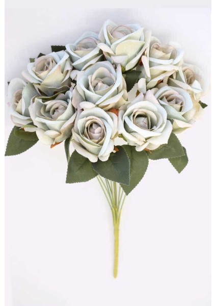 Yapay 11 Güllü Pastel Demet 50 cm Mint Yeşili