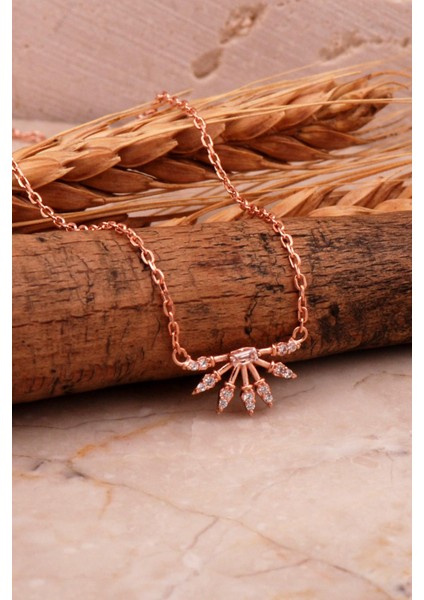 Güneş Mini Rose Gümüş Baget Kolye 7982