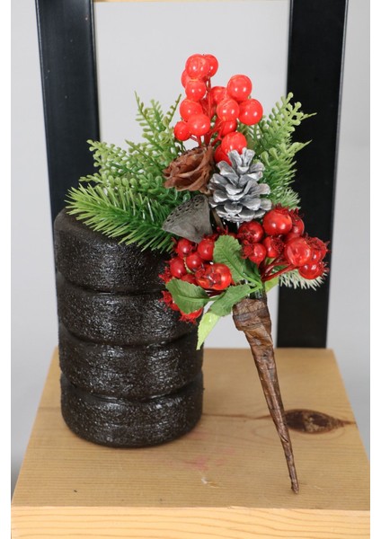 Ahşap Vazolu Yapay Yılbaşı Süsü 30 cm fiyatları