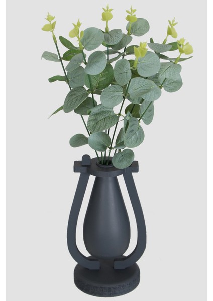 Dekoratif Mini Vazoda Yapay Okaliptus Bitkisi 40 cm Mat Yeşil