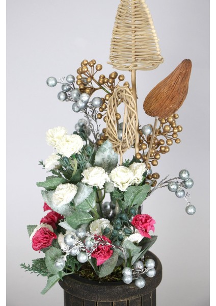 Vintage Ahşap Vazoda Yapay Çiçek Tanzimi 60 cm fiyatları