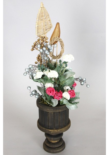 Vintage Ahşap Vazoda Yapay Çiçek Tanzimi 60 cm modelleri