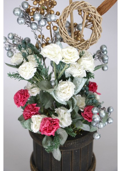 Vintage Ahşap Vazoda Yapay Çiçek Tanzimi 60 cm fırsatları