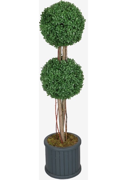 Oval Çıtalı Saksıda Yapay 2 Katlı Şimşir Ağacı 110 cm