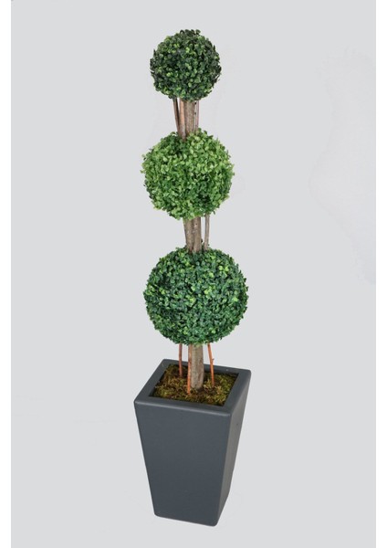 Yapay 3 Katlı Top Şimşir Ağacı 130 cm Lüx Ahşap Saksılı