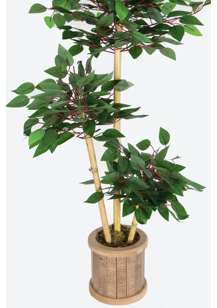 Yapay Benjamin Ağacı 115 cm 3lü Bambu Gövdeli Yeşil (Ahşap Saksı) modelleri