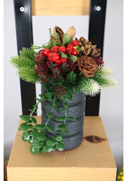 Ahşap Vazoda Sarkan Lüx Yeni Yıl Masa Çiçeği 27 cm