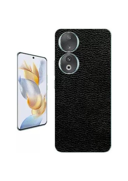 Honor 90 İle Uyumlu Deri Desenli Siyah Arka Kaplama