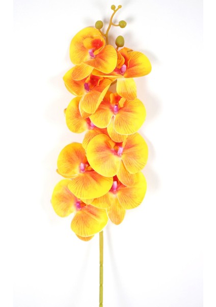 Yapay Dal Baskılı Orkide Çiçeği 88 cm Turuncu Hardal