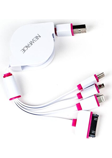 Makaralı 4in1 USB Kablo - Pembe 327107