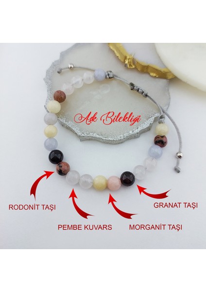 Aşk Tılsımlı Doğal Taşlı Gümüş Bileklik