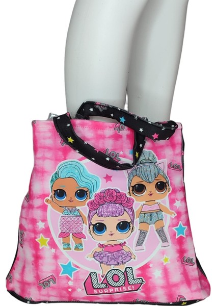 Kız Çocuk Lol Bebek Desenli Plaj Çantalı Bikini Kız Çocuk Bikini
