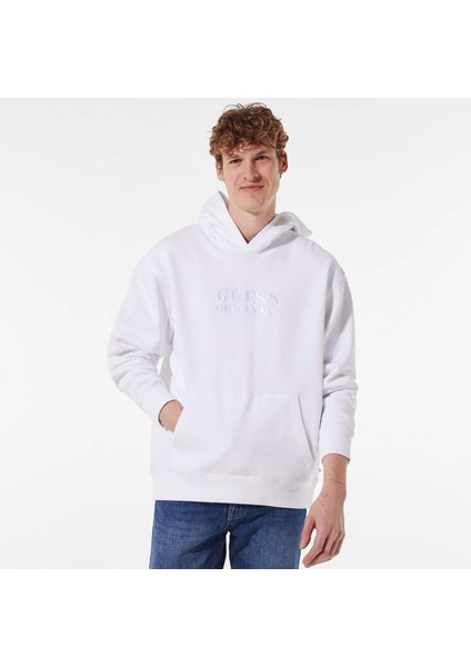 Calvin Klein Guess Go Shawn Kit Logo Erkek Beyaz Kapüşonlu Sweatshirt