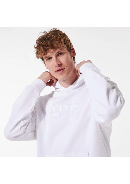 Calvin Klein Guess Go Shawn Kit Logo Erkek Beyaz Kapüşonlu Sweatshirt