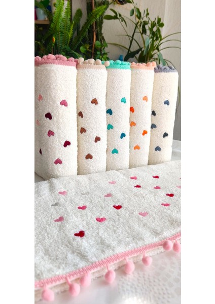 Annem Çeyizlik 50X90 Cm. Bukle Dokulu Yeni Trend Kalp ve Çiçek Nakışlı El, Yüz Havlusu (6.lı Set) fiyatları