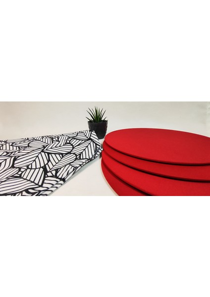 Dijital Baskı Kalp Desenli Runner ve 4lü Kırımızı Supla Takımı