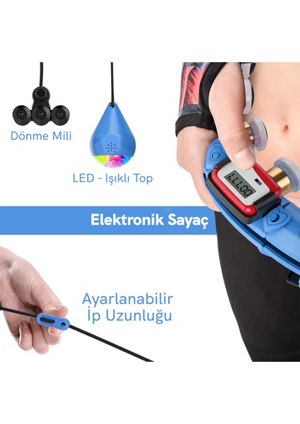 Quickstoq Spmove Premium Kalite Akıllı Pilates Çemberi, 360° Masaj, Ayarlanabilir, Zayıflama Halkası, Dijital Sayaçlı ve LED Işıklı