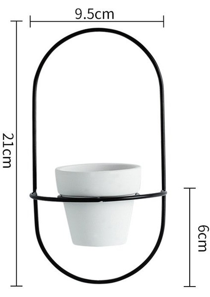 Duvar Askılı Beyaz Seramik Saksı - Siyah