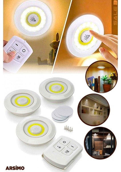 Home Dekor Hediye Dekoratif Hediye 3'lü Pilli LED Light Uzaktan Kumandalı Dolap Içi Yapışkanlı