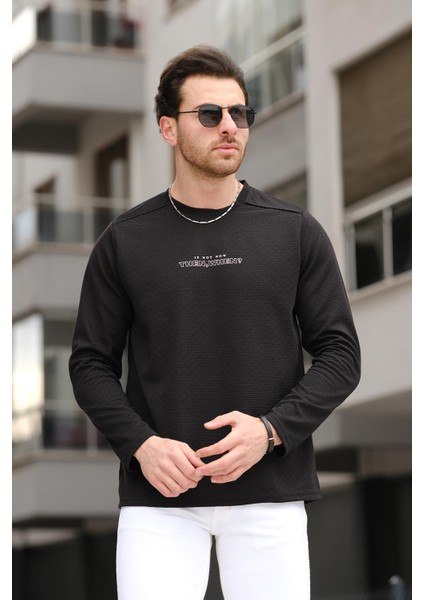 Then When Enjeksiyon Baskı Sırtı Parçalı Erkek Sweatshirt