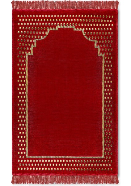 4'lü Kare Mihrap Kadife Seccade 70X110 cm Bordo