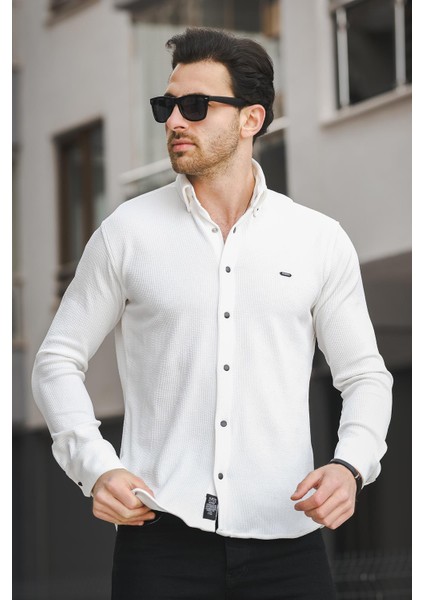 Yx 16788 Çıt Çıtlı Likralı Slim Fit Örme Erkek Gömlek fiyatları