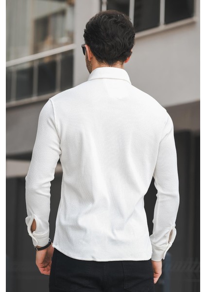Yx 16788 Çıt Çıtlı Likralı Slim Fit Örme Erkek Gömlek modelleri