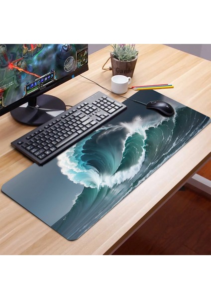 Sonic Touch Dalgaların Ihtişamı Ay Yıldızlı Kaymaz Gaming Oyuncu Masaüstü Dikişsiz Klavye Mouse Pad 32X70CM