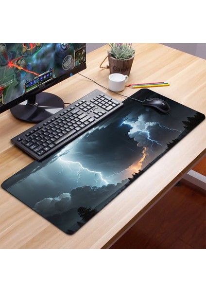 Sonic Touch Göklerin Ay Yıldızı Şimşek Temalı Kaymaz Gaming Oyuncu Dikişsiz Klavye Mouse Pad 32X70CM