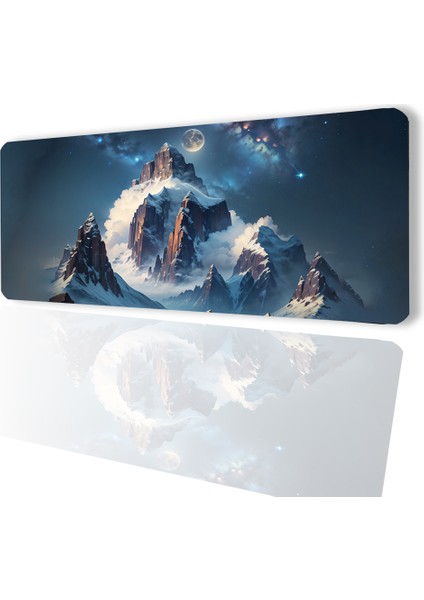 Yükselen Zafer Ay Yıldızlı Dağ Zirvesi Temalı Kaymaz Gaming Oyuncu Dikişsiz Klavye Mouse Pad 32X70CM