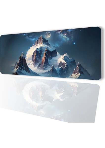 Sonic Touch Yükselen Zafer Ay Yıldızlı Dağ Zirvesi Temalı Kaymaz Gaming Oyuncu Dikişsiz Klavye Mouse Pad 32X70CM