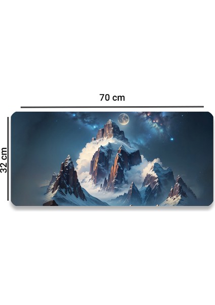 Yükselen Zafer Ay Yıldızlı Dağ Zirvesi Temalı Kaymaz Gaming Oyuncu Dikişsiz Klavye Mouse Pad 32X70CM