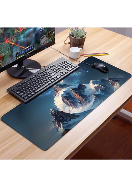 Yükselen Zafer Ay Yıldızlı Dağ Zirvesi Temalı Kaymaz Gaming Oyuncu Dikişsiz Klavye Mouse Pad 32X70CM