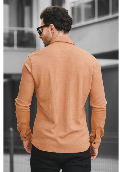 Yx 16788 Çıt Çıtlı Likralı Slim Fit Örme Erkek Gömlek modelleri