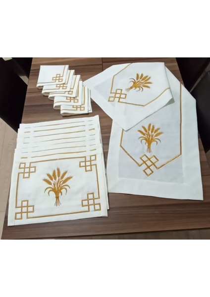 Başak Nakış Işlemeli Amerikan Servisli Runner Sofra Takımı 17 Parça Masa Örtüsü fiyatları