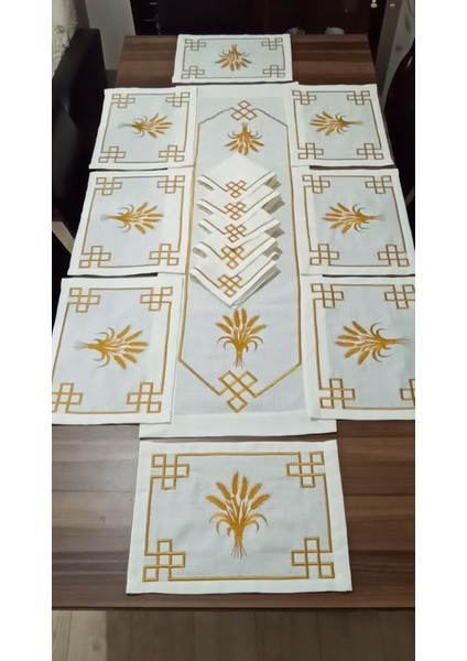 Başak Nakış Işlemeli Amerikan Servisli Runner Sofra Takımı 17 Parça Masa Örtüsü fırsatları