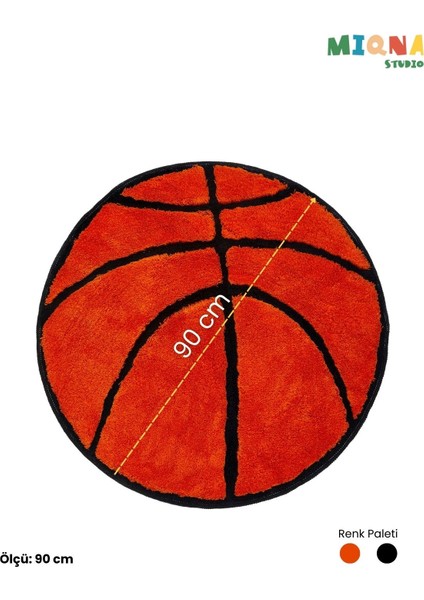 Basketbol Topu Halı, El Yapımı, Yıkanabilir, Kaymaz Taban, Dekoratif, Genç Odası, Hediye, 90X90 cm