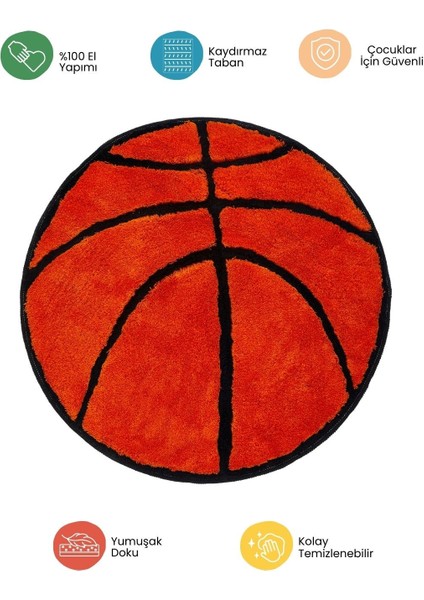 Basketbol Topu Halı, El Yapımı, Yıkanabilir, Kaymaz Taban, Dekoratif, Genç Odası, Hediye, 90X90 cm