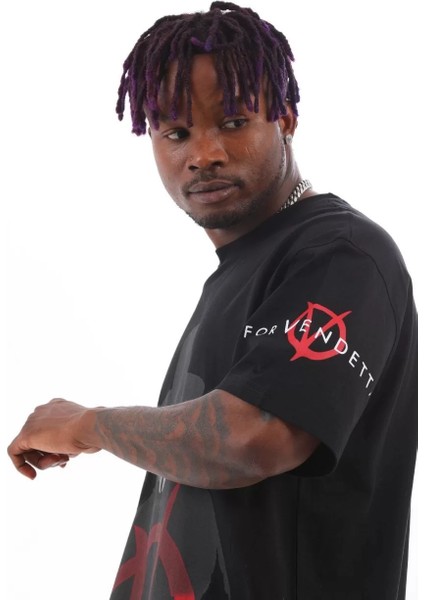 Unisex Oversize Baskılı Bisiklet Yaka T-Shirt - Siyah fiyatları