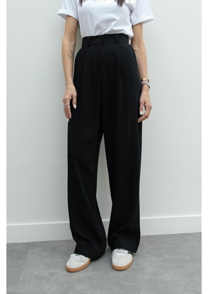 Siyah Dökümlü Palazzo Pantolon modelleri