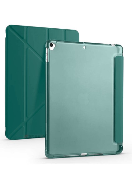 Apple iPad 9.nesil 10.2 Inç 2021 Uyumlu Üçgen Katlanabilir Kalemlikli Standlı Akıllı Kılıf