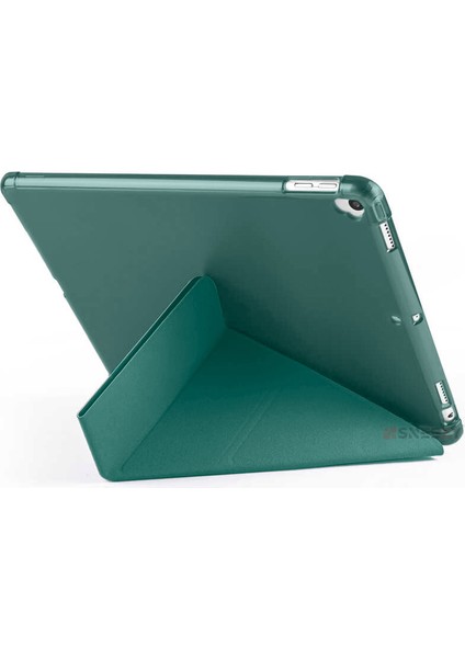 Apple iPad 9.nesil 10.2 Inç 2021 Uyumlu Üçgen Katlanabilir Kalemlikli Standlı Akıllı Kılıf