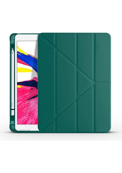 Apple iPad 9.nesil 10.2 Inç 2021 Uyumlu Üçgen Katlanabilir Kalemlikli Standlı Akıllı Kılıf
